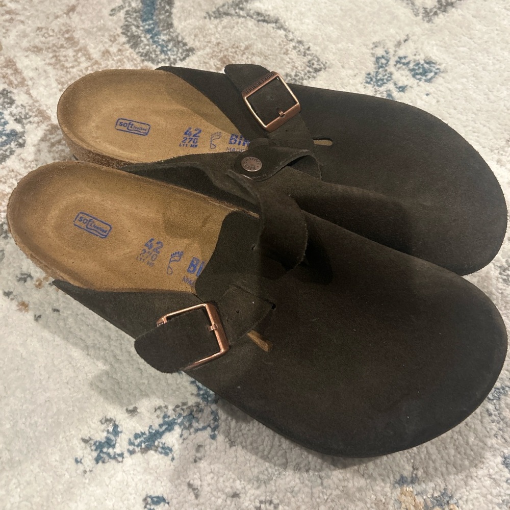 Birkenstock Boston Soft Footbed Mocha Brown Suede Clogs Women 11 Men 9 Comfort - Picture 4 of 10